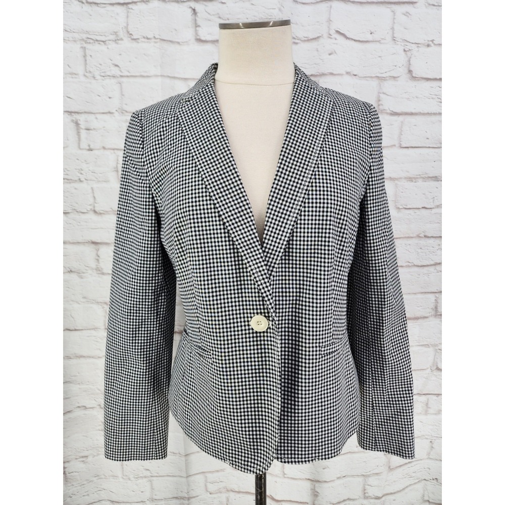 Talbots Gingham Plaid Blazer Size 6 Preppy Coastal Old Money Office Professional